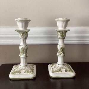 Vintage Nora Fenton Candle Holders Green White Made in Italy